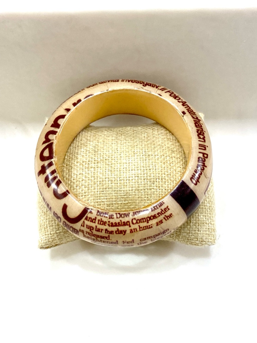 Vintage Unique Text Print  Bangle Bracelet in Cream and Brown
